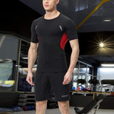 Hunzed Men Clothing Conjunto de Fitness Ajustado para Hombre, de Secado rápido, Manga Corta, Pantalones Cortos de Ejercicio, Gimnasio, Playera y Pantalones elásticos para Correr